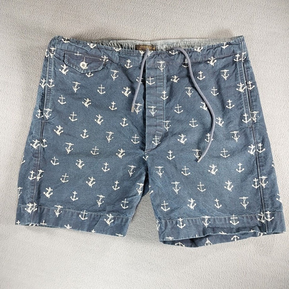 RRL Double RL Ralph Lauren Indigo Anchor Print Shorts Mens 36 Limited Production